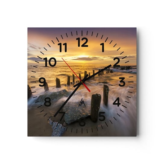 Zegar ścienny - Surowe piękno Bałtyku - 40x40cm - Krajobraz Morze Bałtyckie Plaża - Kwadratowy zegar szklany - Nowoczeny Stylowy Zegar do salonu do kuchni - Cichy i Modny zegar ARTTOR