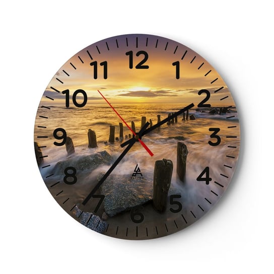 Zegar ścienny - Surowe piękno Bałtyku - 40x40cm - Krajobraz Morze Bałtyckie Plaża - Okrągły zegar szklany - Nowoczeny Stylowy Zegar do salonu do kuchni - Cichy i Modny zegar ARTTOR