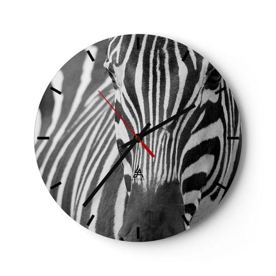 Zegar ścienny - Świat jest czarno-biały - 30x30cm - Zwierzęta Zebra Czarno-Biały - Okrągły zegar na szkle - Nowoczeny Stylowy Zegar do salonu do kuchni - Cichy i Modny zegar ARTTOR
