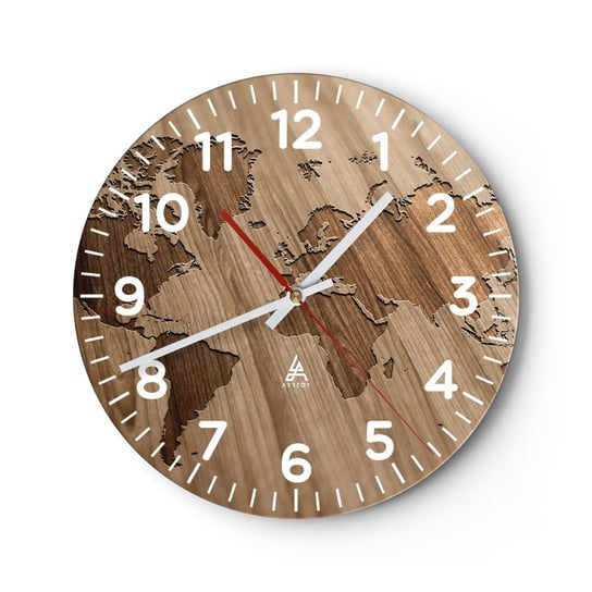 Zegar ścienny - Świat podany na stole - 30x30cm - Mapa Świata Drewno Kontynenty - Okrągły zegar ścienny - Nowoczeny Stylowy Zegar do salonu do kuchni - Cichy i Modny zegar ARTTOR