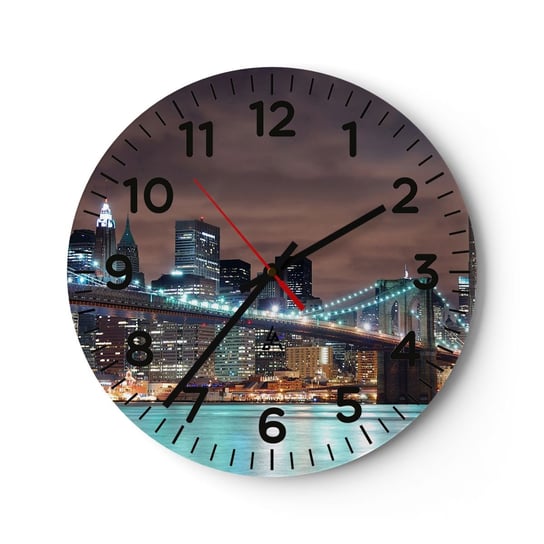 Zegar ścienny - Światła wielkiego miasta - 30x30cm - Miasto Most Architektura - Okrągły zegar ścienny - Nowoczeny Stylowy Zegar do salonu do kuchni - Cichy i Modny zegar ARTTOR