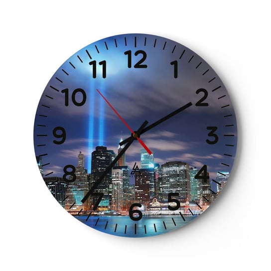 Zegar ścienny - Światłem dosięgnąć nieba - 40x40cm - Miasto Nowy York Architektura - Okrągły zegar szklany - Nowoczeny Stylowy Zegar do salonu do kuchni - Cichy i Modny zegar ARTTOR