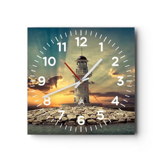 Zegar ścienny - Światło - Dobro - Piękno - 40x40cm - Latarnia Morska Architektura Krajobrazy - Kwadratowy zegar szklany - Nowoczeny Stylowy Zegar do salonu do kuchni - Cichy i Modny zegar ARTTOR