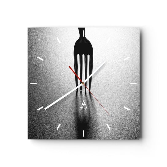 Zegar ścienny - Światło i cień - 30x30cm - Widelec Sztućce Kuchnia - Kwadratowy zegar na szkle - Nowoczeny Stylowy Zegar do salonu do kuchni - Cichy i Modny zegar ARTTOR