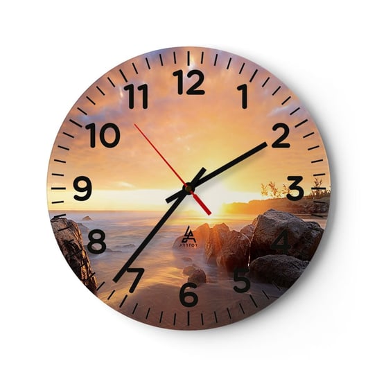 Zegar ścienny - Świetlista bryza wieczoru - 30x30cm - Krajobraz Morze Wschód Słońca - Okrągły zegar ścienny - Nowoczeny Stylowy Zegar do salonu do kuchni - Cichy i Modny zegar ARTTOR