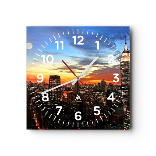 Zegar ścienny - Świetlista noc amerykańska - 40x40cm - Miasto Architektura Nowy Jork - Kwadratowy zegar szklany - Nowoczeny Stylowy Zegar do salonu do kuchni - Cichy i Modny zegar ARTTOR