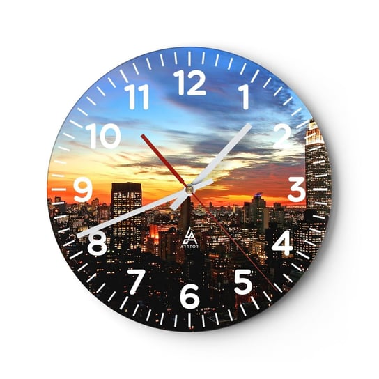 Zegar ścienny - Świetlista noc amerykańska - 40x40cm - Miasto Architektura Nowy Jork - Okrągły zegar szklany - Nowoczeny Stylowy Zegar do salonu do kuchni - Cichy i Modny zegar ARTTOR