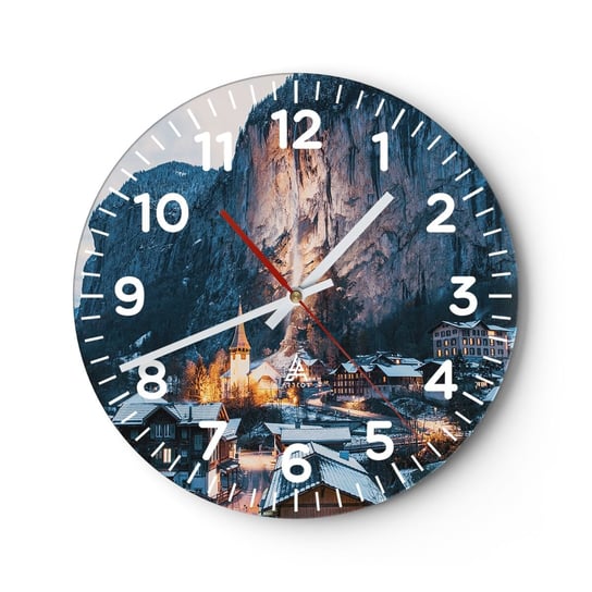 Zegar ścienny - Świetlisty duch zimy - 30x30cm - Krajobraz Szwajcaria Alpy - Okrągły zegar ścienny - Nowoczeny Stylowy Zegar do salonu do kuchni - Cichy i Modny zegar ARTTOR
