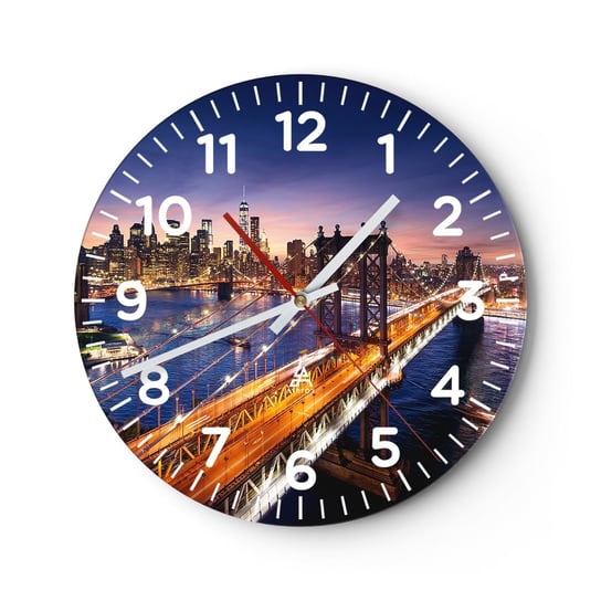 Zegar ścienny - Świetlistym mostem do serca miasta - 30x30cm - Miasto Nowy Jork Most Brookliński - Okrągły zegar ścienny - Nowoczeny Stylowy Zegar do salonu do kuchni - Cichy i Modny zegar ARTTOR