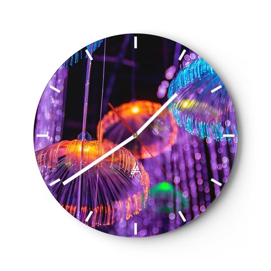 Zegar ścienny - Świetlna fontanna - 30x30cm - Neon Światła Luminacja - Okrągły zegar na szkle - Nowoczeny Stylowy Zegar do salonu do kuchni - Cichy i Modny zegar ARTTOR