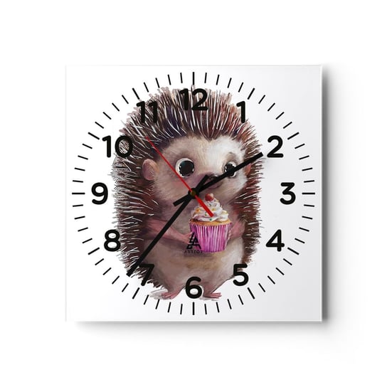 Zegar ścienny - Święto jest co dzień - 30x30cm - Dla Dzieci Jeż Bajka - Kwadratowy zegar ścienny - Nowoczeny Stylowy Zegar do salonu do kuchni - Cichy i Modny zegar ARTTOR