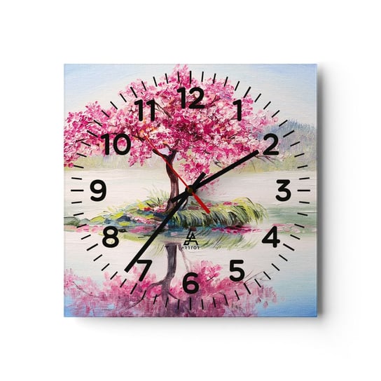 Zegar ścienny - Święto wiosny - 30x30cm - Sztuka Drzewo Krajobraz - Kwadratowy zegar ścienny - Nowoczeny Stylowy Zegar do salonu do kuchni - Cichy i Modny zegar ARTTOR