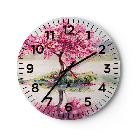 Zegar ścienny - Święto wiosny - 30x30cm - Sztuka Drzewo Krajobraz - Okrągły zegar ścienny - Nowoczeny Stylowy Zegar do salonu do kuchni - Cichy i Modny zegar ARTTOR