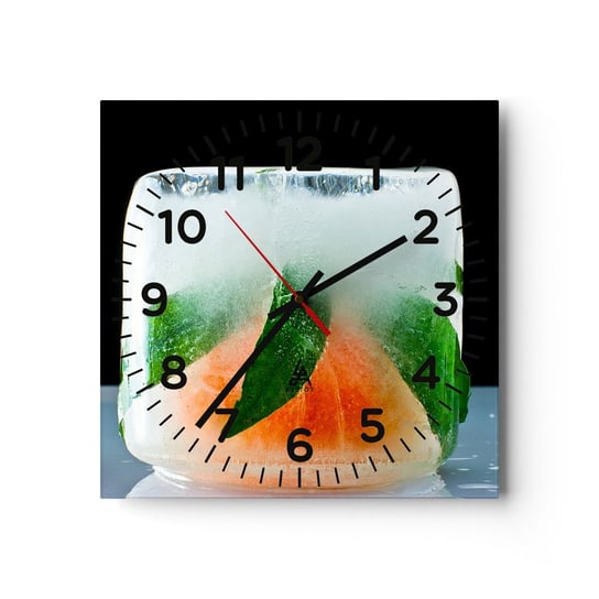 Zegar ścienny - Świeżość i ochłoda - 30x30cm - Kostka Lodu Pomarańcza Liść Mięty - Kwadratowy zegar ścienny - Nowoczeny Stylowy Zegar do salonu do kuchni - Cichy i Modny zegar ARTTOR