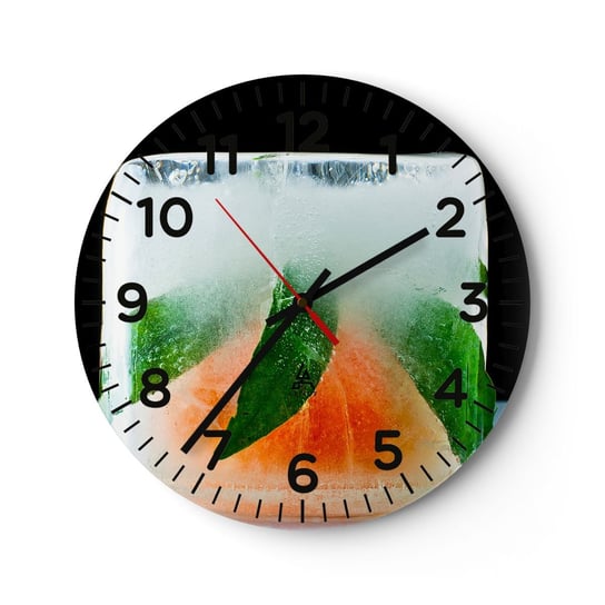 Zegar ścienny - Świeżość i ochłoda - 30x30cm - Kostka Lodu Pomarańcza Liść Mięty - Okrągły zegar ścienny - Nowoczeny Stylowy Zegar do salonu do kuchni - Cichy i Modny zegar ARTTOR