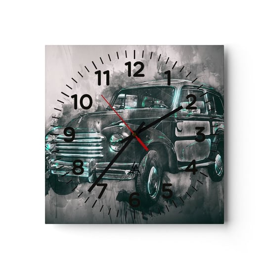 Zegar ścienny - Szacowny przodek - 30x30cm - Samochód Retro Motoryzacja Podróż - Kwadratowy zegar ścienny - Nowoczeny Stylowy Zegar do salonu do kuchni - Cichy i Modny zegar ARTTOR