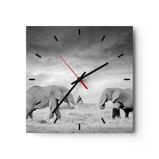 Zegar ścienny - Szare jest piękne - 30x30cm - Słoń Zwierzęta Safari - Kwadratowy zegar na szkle - Nowoczeny Stylowy Zegar do salonu do kuchni - Cichy i Modny zegar ARTTOR