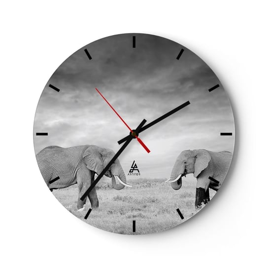 Zegar ścienny - Szare jest piękne - 30x30cm - Słoń Zwierzęta Safari - Okrągły zegar na szkle - Nowoczeny Stylowy Zegar do salonu do kuchni - Cichy i Modny zegar ARTTOR
