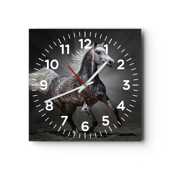 Zegar ścienny - Szare jest piękne - 30x30cm - Zwierzęta Koń Arabski Natura - Kwadratowy zegar ścienny - Nowoczeny Stylowy Zegar do salonu do kuchni - Cichy i Modny zegar ARTTOR