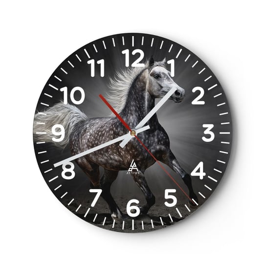 Zegar ścienny - Szare jest piękne - 30x30cm - Zwierzęta Koń Arabski Natura - Okrągły zegar ścienny - Nowoczeny Stylowy Zegar do salonu do kuchni - Cichy i Modny zegar ARTTOR