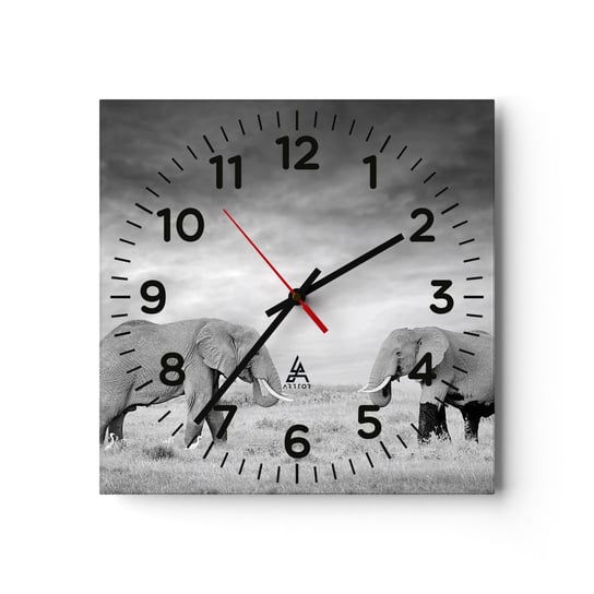 Zegar ścienny - Szare jest piękne - 40x40cm - Słoń Zwierzęta Safari - Kwadratowy zegar szklany - Nowoczeny Stylowy Zegar do salonu do kuchni - Cichy i Modny zegar ARTTOR