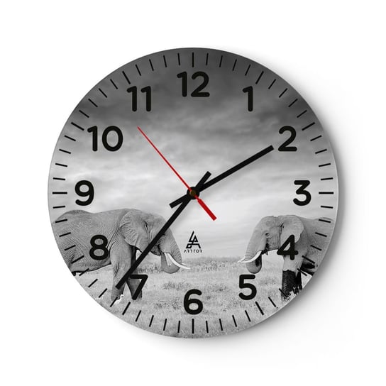 Zegar ścienny - Szare jest piękne - 40x40cm - Słoń Zwierzęta Safari - Okrągły zegar szklany - Nowoczeny Stylowy Zegar do salonu do kuchni - Cichy i Modny zegar ARTTOR