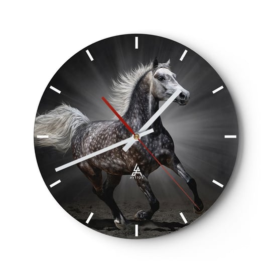 Zegar ścienny - Szare jest piękne - 40x40cm - Zwierzęta Koń Arabski Natura - Okrągły zegar ścienny - Nowoczeny Stylowy Zegar do salonu do kuchni - Cichy i Modny zegar ARTTOR