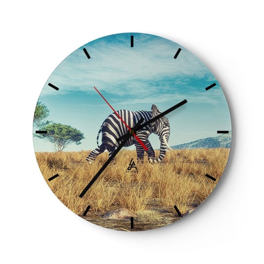 Zegar ścienny - Szarość już niemodna - 30x30cm - Abstrakcja Słoń Zebra - Okrągły zegar na szkle - Nowoczeny Stylowy Zegar do salonu do kuchni - Cichy i Modny zegar ARTTOR