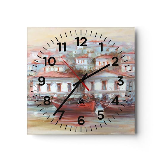 Zegar ścienny - Szczęśliwe miasteczko - 30x30cm - Architektura Żaglówka Port - Kwadratowy zegar ścienny - Nowoczeny Stylowy Zegar do salonu do kuchni - Cichy i Modny zegar ARTTOR