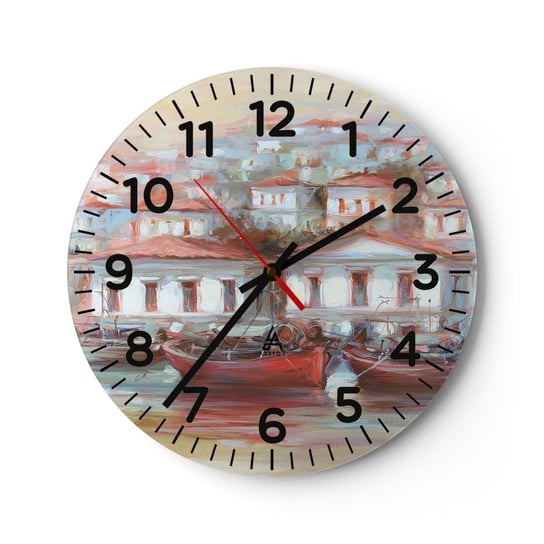 Zegar ścienny - Szczęśliwe miasteczko - 40x40cm - Architektura Żaglówka Port - Okrągły zegar szklany - Nowoczeny Stylowy Zegar do salonu do kuchni - Cichy i Modny zegar ARTTOR