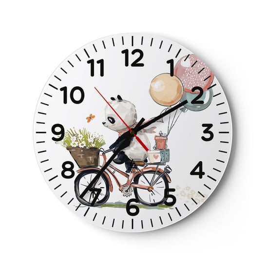 Zegar ścienny - Szczęśliwy dzień - 30x30cm - Dla Dzieci Panda Na Rowerze Abstrakcja - Okrągły zegar ścienny - Nowoczeny Stylowy Zegar do salonu do kuchni - Cichy i Modny zegar ARTTOR
