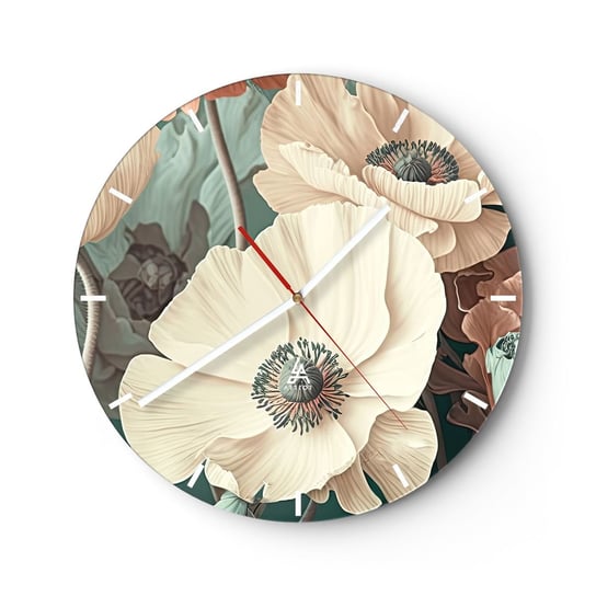 Zegar ścienny - Szept maków - 30x30cm - Kwiaty Rośliny Pastelowy - Okrągły zegar na szkle - Nowoczeny Stylowy Zegar do salonu do kuchni - Cichy i Modny zegar ARTTOR