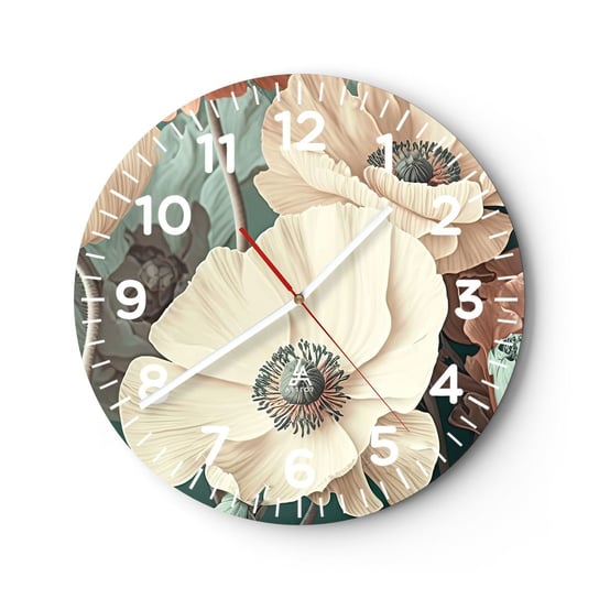 Zegar ścienny - Szept maków - 30x30cm - Kwiaty Rośliny Pastelowy - Okrągły zegar ścienny - Nowoczeny Stylowy Zegar do salonu do kuchni - Cichy i Modny zegar ARTTOR