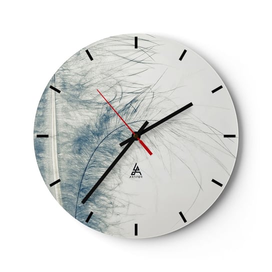 Zegar ścienny - Szept natury - 30x30cm - Pióra  Delikatny Minimalistyczny - Okrągły zegar na szkle - Nowoczeny Stylowy Zegar do salonu do kuchni - Cichy i Modny zegar ARTTOR