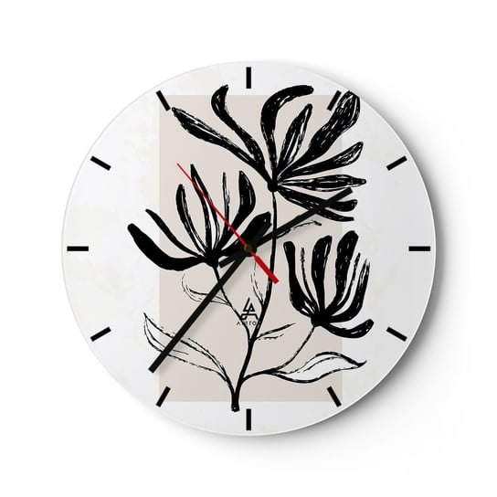 Zegar ścienny - Szkic do zielnika - 30x30cm - Kwiat Minimalistyczny Nowoczesny - Okrągły zegar na szkle - Nowoczeny Stylowy Zegar do salonu do kuchni - Cichy i Modny zegar ARTTOR