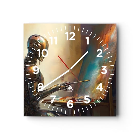 Zegar ścienny - Sztuka przyszłości - 30x30cm - Malarstwo Robot Pędzel - Kwadratowy zegar ścienny - Nowoczeny Stylowy Zegar do salonu do kuchni - Cichy i Modny zegar ARTTOR