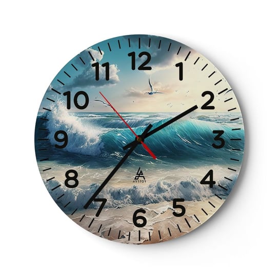 Zegar ścienny - Szumi tylko dla ciebie - 30x30cm - Morze Fale Nadmorski - Okrągły zegar ścienny - Nowoczeny Stylowy Zegar do salonu do kuchni - Cichy i Modny zegar ARTTOR