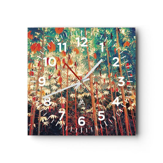 Zegar ścienny - Tajemne życie liści - 30x30cm - Las Tropikalny Natura Drzewa - Kwadratowy zegar ścienny - Nowoczeny Stylowy Zegar do salonu do kuchni - Cichy i Modny zegar ARTTOR