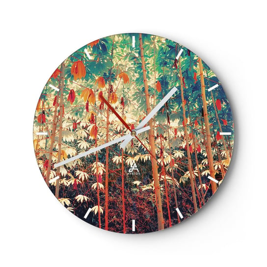 Zegar ścienny - Tajemne życie liści - 30x30cm - Las Tropikalny Natura Drzewa - Okrągły zegar na szkle - Nowoczeny Stylowy Zegar do salonu do kuchni - Cichy i Modny zegar ARTTOR