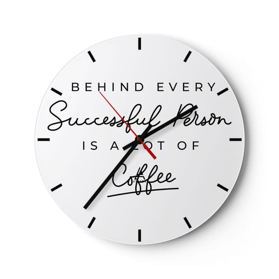 Zegar ścienny - Tajemnica sukcesu - 30x30cm - Typografia Afirmacja Maksyma - Okrągły zegar na szkle - Nowoczeny Stylowy Zegar do salonu do kuchni - Cichy i Modny zegar ARTTOR