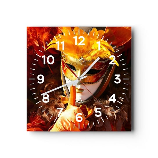 Zegar ścienny - Tajemnica to część gry - 30x30cm - Maska Wenecka Sztuka Wenecja - Kwadratowy zegar ścienny - Nowoczeny Stylowy Zegar do salonu do kuchni - Cichy i Modny zegar ARTTOR