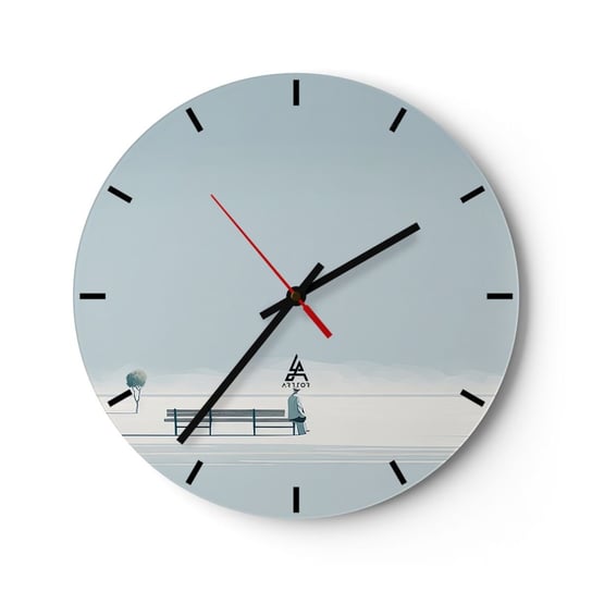 Zegar ścienny - Tak, czekam. - 30x30cm - Minimalistyczny Samotny Człowiek - Okrągły zegar na szkle - Nowoczeny Stylowy Zegar do salonu do kuchni - Cichy i Modny zegar ARTTOR