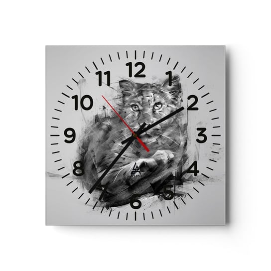 Zegar ścienny - Tak, słucham uważnie - 30x30cm - Pantera Zwierzęta Dziki Kot - Kwadratowy zegar ścienny - Nowoczeny Stylowy Zegar do salonu do kuchni - Cichy i Modny zegar ARTTOR