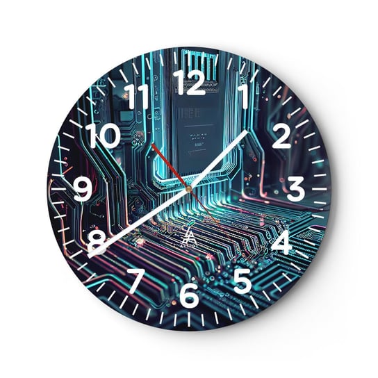 Zegar ścienny - Tak sobie myślę… - 30x30cm - Technologia Komputer Procesor - Okrągły zegar ścienny - Nowoczeny Stylowy Zegar do salonu do kuchni - Cichy i Modny zegar ARTTOR