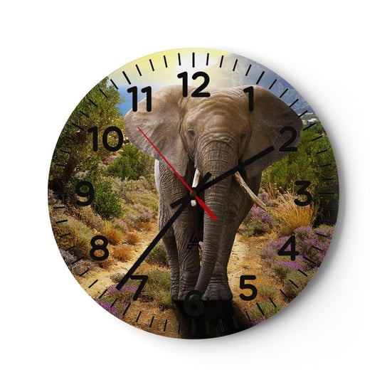 Zegar ścienny - Tak wyglądał Eden - 40x40cm - Zwierzęta Słoń Safari - Okrągły zegar szklany - Nowoczeny Stylowy Zegar do salonu do kuchni - Cichy i Modny zegar ARTTOR