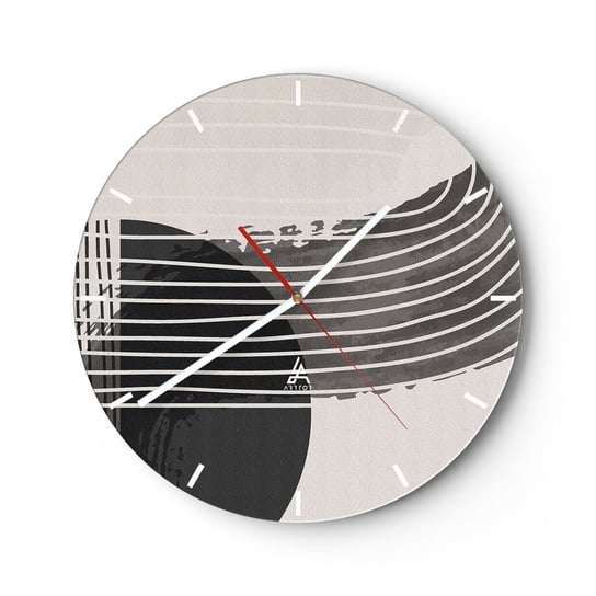 Zegar ścienny - Tam i z powrotem - 30x30cm - Minimalizm Abstrakcja Sztuka - Okrągły zegar na szkle - Nowoczeny Stylowy Zegar do salonu do kuchni - Cichy i Modny zegar ARTTOR
