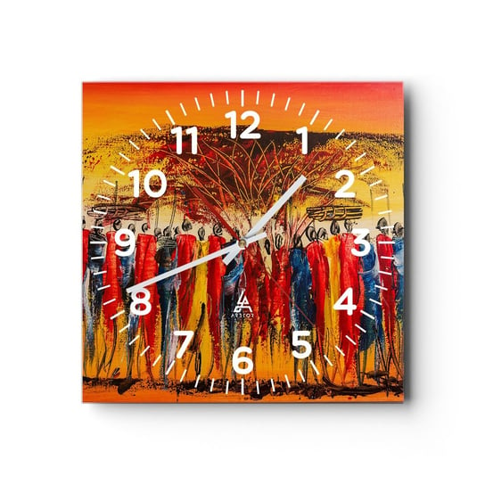 Zegar ścienny - Tam, tam, tam tam idą - 30x30cm - Sztuka Ludzie Afryka - Kwadratowy zegar ścienny - Nowoczeny Stylowy Zegar do salonu do kuchni - Cichy i Modny zegar ARTTOR