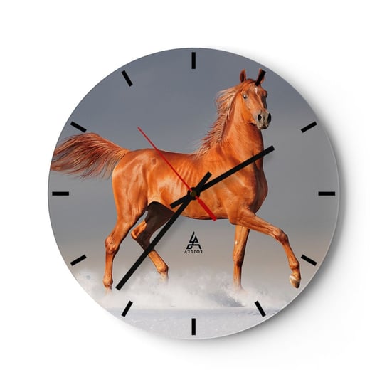 Zegar ścienny - Tańcząca gracja - 30x30cm - Zwierzęta Koń Natura - Okrągły zegar na szkle - Nowoczeny Stylowy Zegar do salonu do kuchni - Cichy i Modny zegar ARTTOR