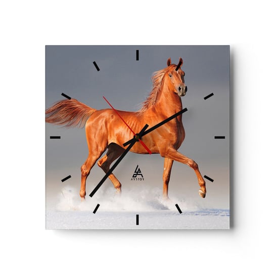 Zegar ścienny - Tańcząca gracja - 40x40cm - Zwierzęta Koń Natura - Kwadratowy zegar ścienny - Nowoczeny Stylowy Zegar do salonu do kuchni - Cichy i Modny zegar ARTTOR