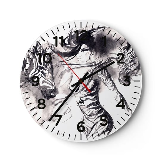 Zegar ścienny - Tańcząca z zebrami - 40x40cm - Abstrakcja Kobieta Zebra - Okrągły zegar szklany - Nowoczeny Stylowy Zegar do salonu do kuchni - Cichy i Modny zegar ARTTOR